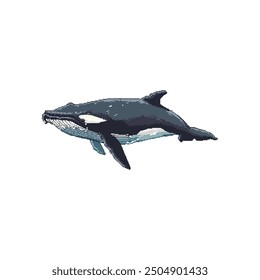 Pixel Art Humpback Whale Swimming. Vector illustration design.