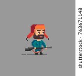 Pixel art hunter character. Unusual hero for you design