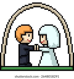 pixel art of husband wife marriage family isolated background