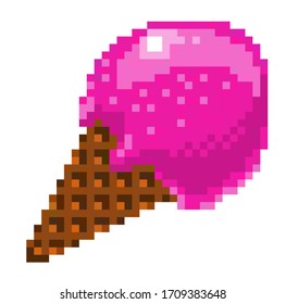 pixel art ice cream icon, 32X23 pix vector illustration isolated on white background