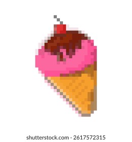 Pixel art of ice cream. Pixelated ice cream cone.