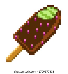 pixel art ice cream popsicle icon, 32X23 pix vector illustration isolated on white background