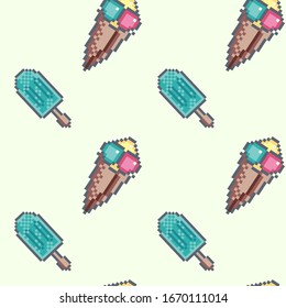 Pixel art ice cream texture pattern 
Vector illustration.Pixel pattern for wallpaper, web sites, wrapping paper, for fashion prints, fabric, design,for game platform.