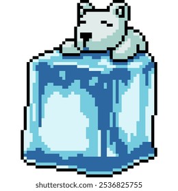 pixel art of ice cube polar bear isolated background