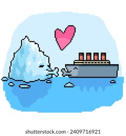 pixel art of iceberg ship couple svg