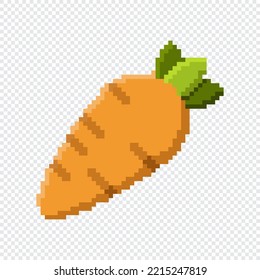 Pixel art icon. Pixel art carrot icon. Cute pixel carrot. Vegetables vector. 8 bit pixel carrot. Old school computer graphic style. Vector illustration