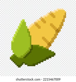 Pixel art icon. Pixel art corn icon. Cute pixel corn. Vegetables vector. 8 bit pixel corn. Old school computer graphic style. Vector illustration