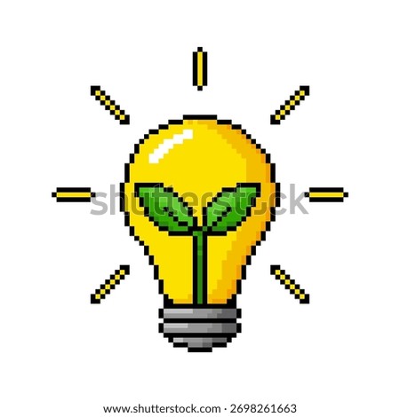 Pixel art icon ecology bulb. Pixelated vector illustration of lamp with leaves. Eco, green energy concept