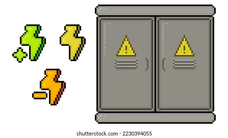 pixel art icon electrical substation with light sign