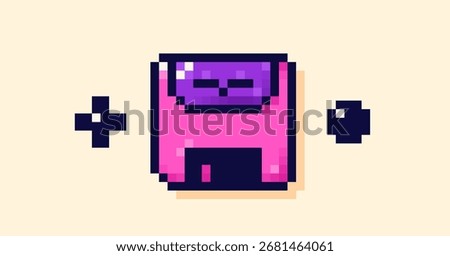 Pixel art icon of floppy disk drawn in simple Y2K bit style.