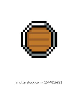 Pixel art icon of game object, wooden shield vector illustration