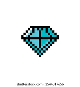 Pixel art icon of game object, diamond vector illustration.