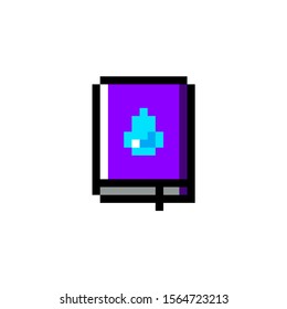 Pixel art icon of game object, magic book, vector illustration.