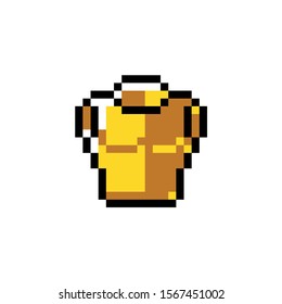 Pixel art icon of game object, gold armor, vector illustration.