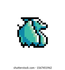 Pixel art icon of game object, 
green Dragon, vector illustration.