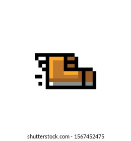 Pixel art icon of game object, leather speed boots, vector illustration.