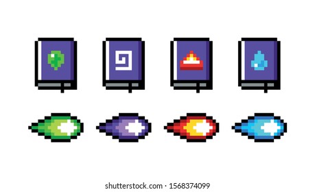 Pixel art icon of game object, magic items, vector illustration.