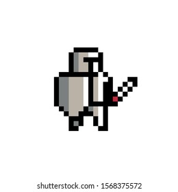 Pixel art icon of game object, 
Knight in the armor, vector illustration.