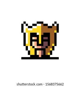Pixel art icon of game object, 
Knight in the armor, vector illustration.
