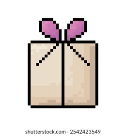 Icono del arte del pixel de una caja de regalo en estilo de 8 bits, que representa el amor y el afecto. Concepto de San Valentín sobre un fondo transparente.