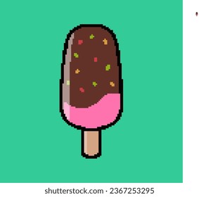 Pixel art icon - ice cream strawberry with chocolate