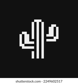 Сactus pixel art icon. Isolated vector illustration on white background. 1-bit sprite. Design stickers, logo, mobile app.