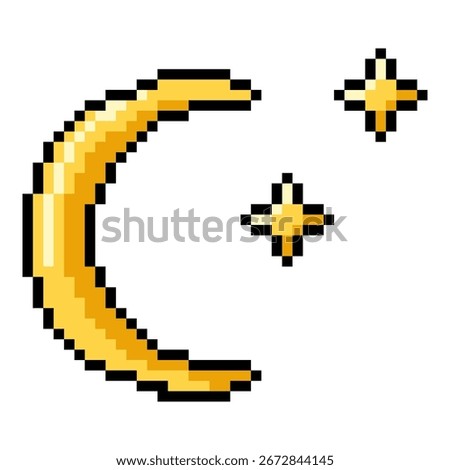 Pixel Art Icon - Moon and Two Stars
