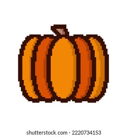 Pixel art icon. Pixel art pumpkin icon. Cute pixel pumpkin. Vegetables vector. 8 bit pixel pumpkin. Old school computer graphic style. Vector illustration