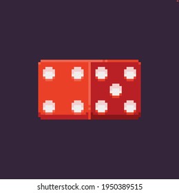 Pixel art icon of red dice, four and five dots side, isolated on dark background