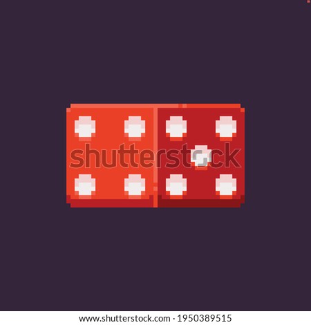 Pixel art icon of red dice, four and five dots side, isolated on dark background