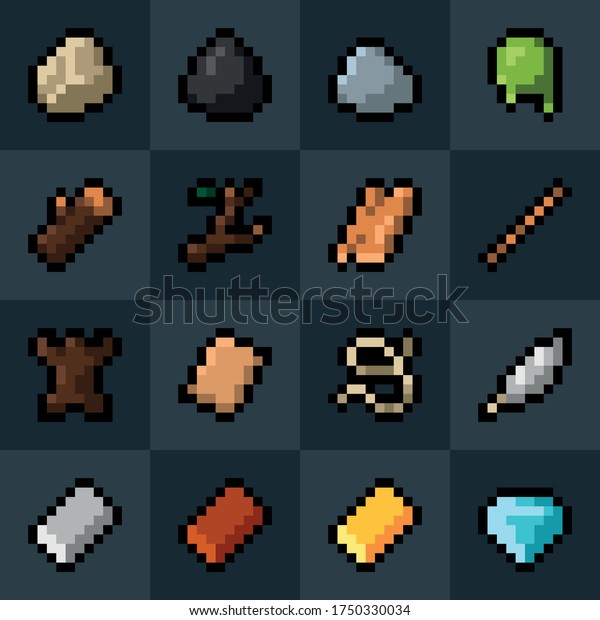 Pixel Art Icon Set Crafting Resources Stock Vector (Royalty Free ...