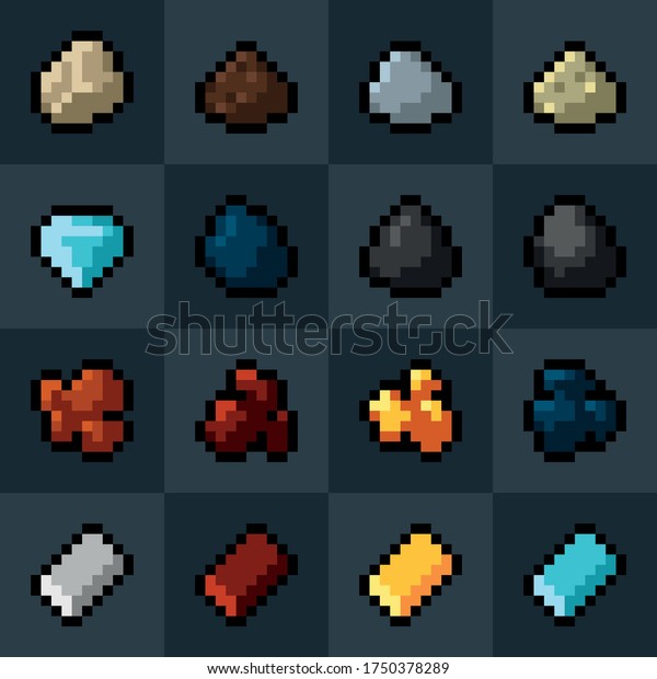 Pixel Art Icon Set Mine Resources Stock Vector Royalty Free