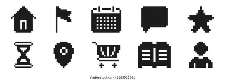 Pixel Art Icon Set. Pixelated Symbol Collection Ideal For Web Design, Apps, And Digital Projects. Isolated Vector Illustration.