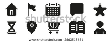 Pixel Art Icon Set. Pixelated Symbol Collection Ideal For Web Design, Apps, And Digital Projects. Isolated Vector Illustration.