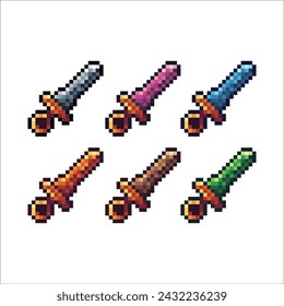 Icono de arte de píxel establece la colección de caballero de lucha de espada, 8 bits perfecto para el activo del juego, elemento de activo de diseño, aplicación, sitio web, ilustración vectorial.