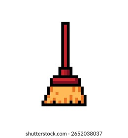 Um ícone pixel-art de uma simples vassoura, simbolizando ações de limpeza para um ambiente mais limpo.