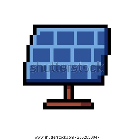 A pixel art icon of a solar panel, representing renewable energy and clean electricity from sunlight