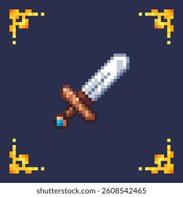 Pixel art icon sword with gem for rpg retro 2D game