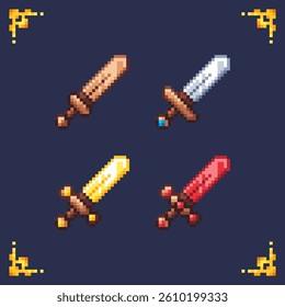 Pixel art icon sword set for rpg retro game