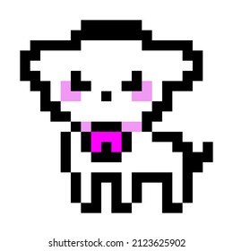  Pixel art icon for video game and print on different product. Cute sheep (lamb) isolated vector illustration on white background. Design in black, white and pink colors. 