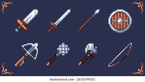 Pixel art icon weapon set for rpg retro game