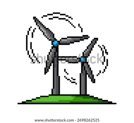 Pixel art icon of wind turbine. Pixelated vector illustration of windmill, wind energy, renewable energy, clean electricity, green energy concept