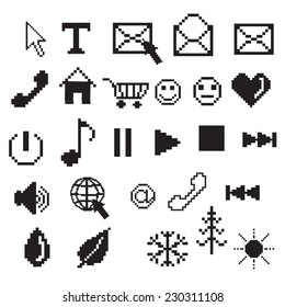 pixel art icons in black and white