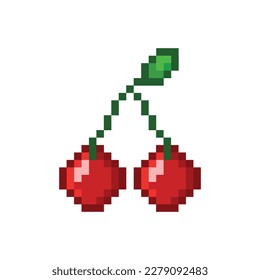 Pixel art icons of cherry fruit vector illustration.