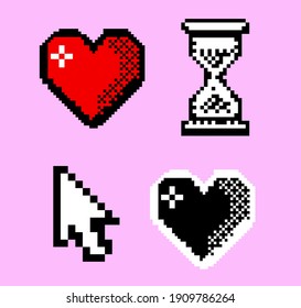 Pixel art icons of heart and mouse pointer.