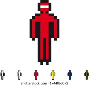 Pixel art icons mini set. 
Little people colored, icons. 8 bit game asset. Vector.