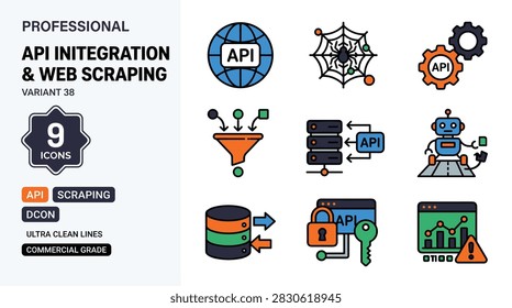 Pixel Art Icons Representing API Integration Web Scraping And Digital Technology Concepts