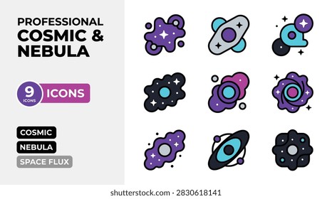 Pixel Art Icons Set Of Cosmic Nebulae And Space Objects
