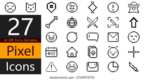 Pixel Art Icons Set para Jogos, Aplicativos e Interfaces Digitais