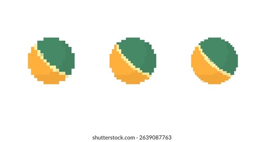 Pixel art icons show colorful circles. each icon has a simple geometric design with two colors.